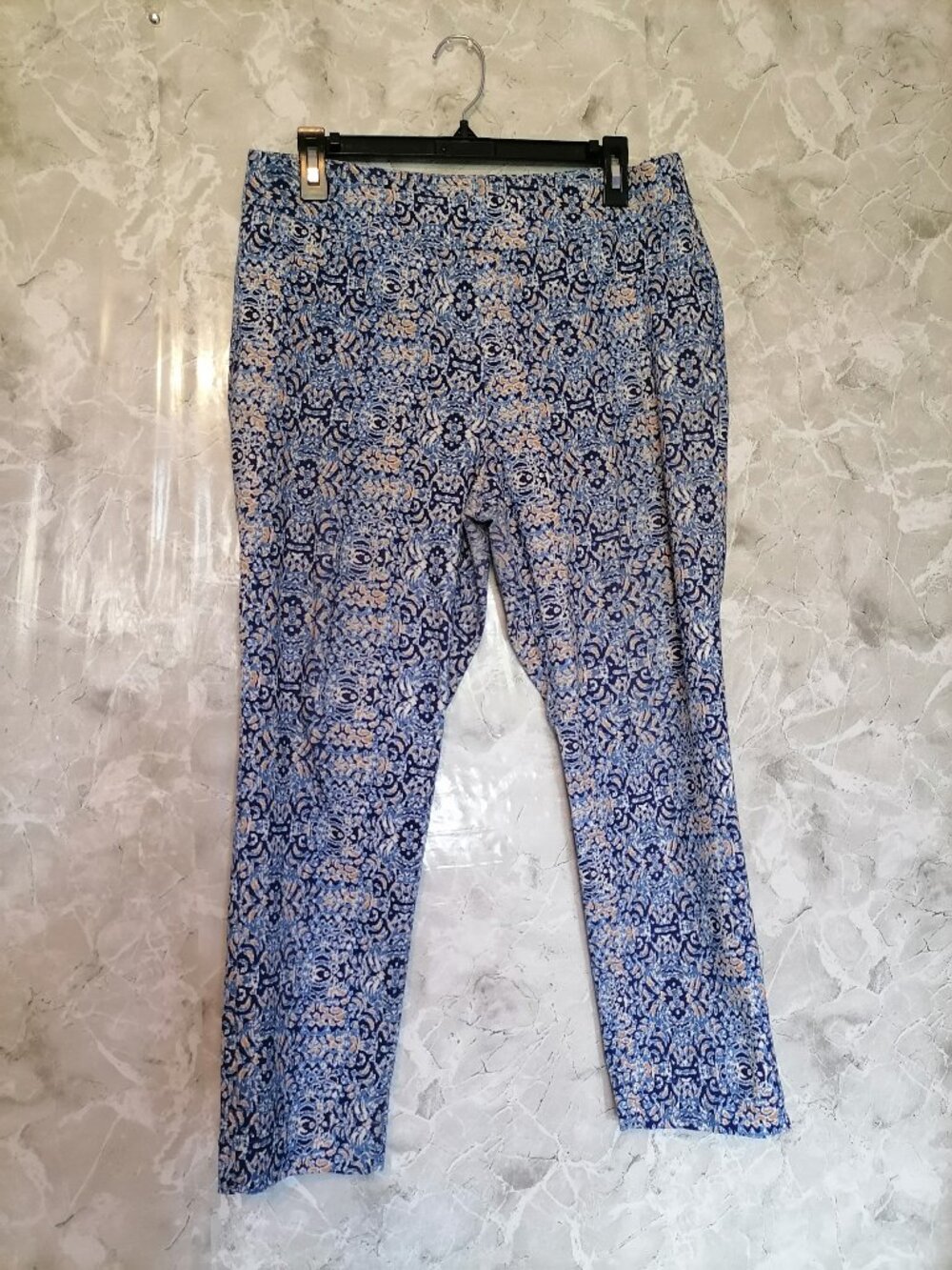 Soft Surroundings Women's Sz L Petite Dress Pants Blue Print Stretch